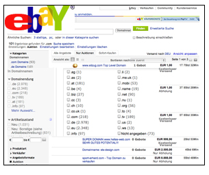 Ebay Domain Auktionen. Auch auf Ebay werden tŠglich Domainnamen, Websites und ganze Internetprojekte versteigert.  