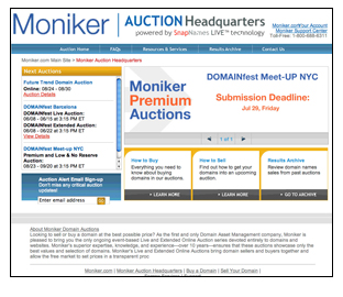 Moniker Domain Auctions DomainFEST Conference Auktionstermine von Versteigerungen der Domainnamen
