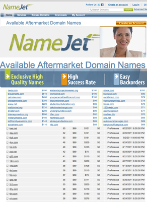 NameJet.com Versteigerung von Domainnamen, die beim Provider auslaufen.
