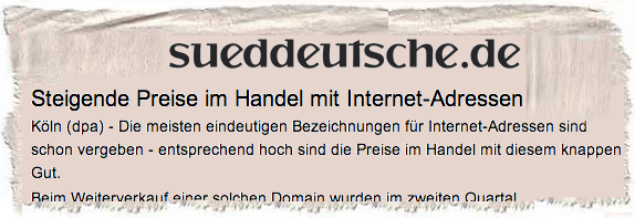 Domainhandel - Steigende Preise im Handel mit Internetadressen / Sueddeutsche Zeitung sueddeutsche.de 